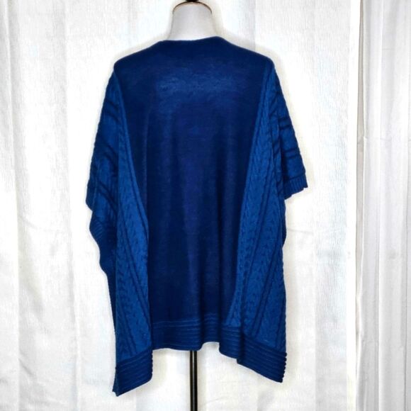 Simply Natural Trenza Capa Baby Alpaca Wool Teal Blue Ruana Cape Style Sweater - Picture 5 of 12